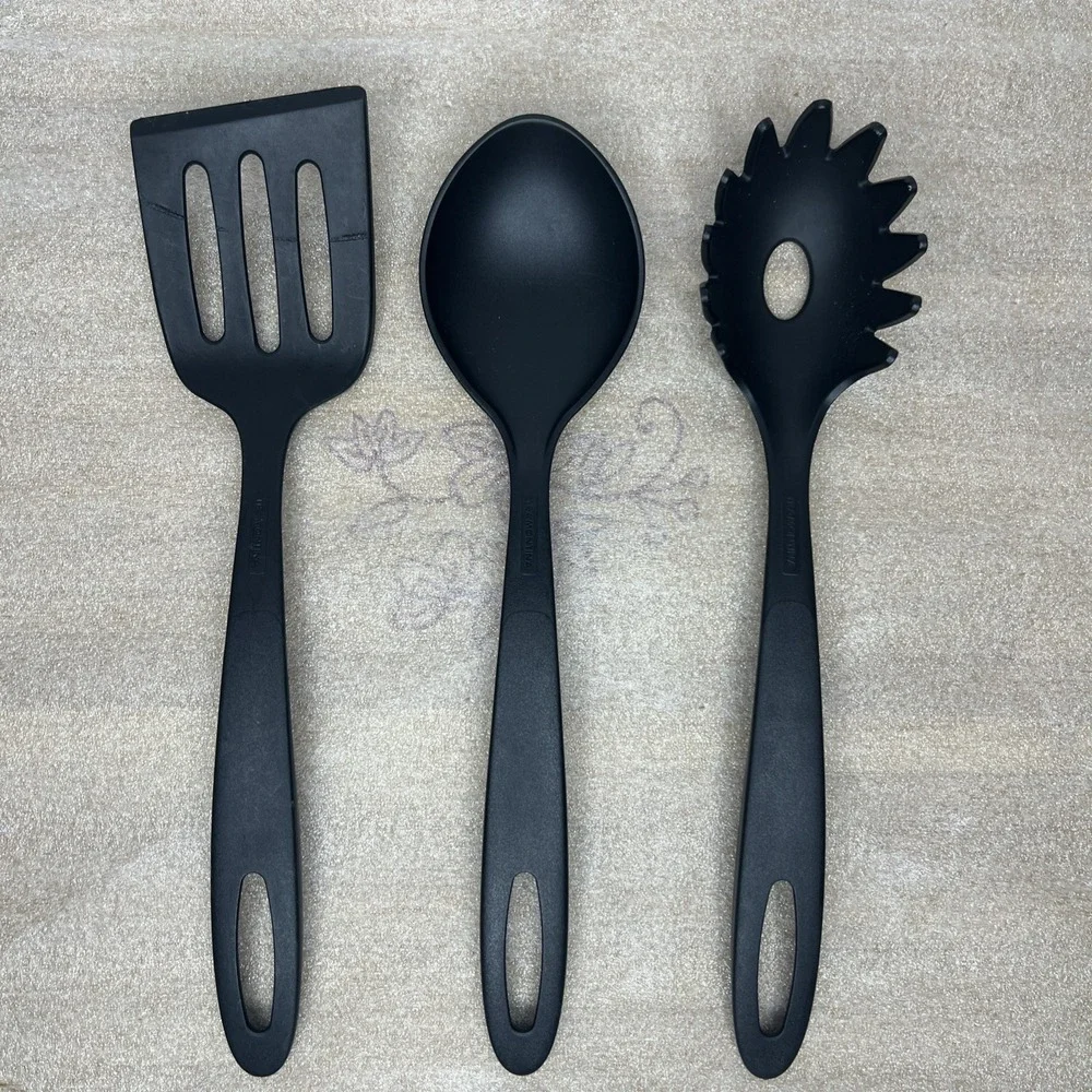Tramontina Black Kitchen Utensils - Spatula, Spoon, Pasta Spoon- Great Condition